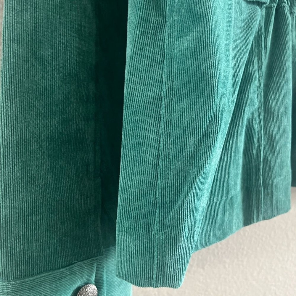 Christopher & Banks SZ Medium Green Teal Velvety Cord Jacket Fall Spring Cinched - Picture 13 of 16